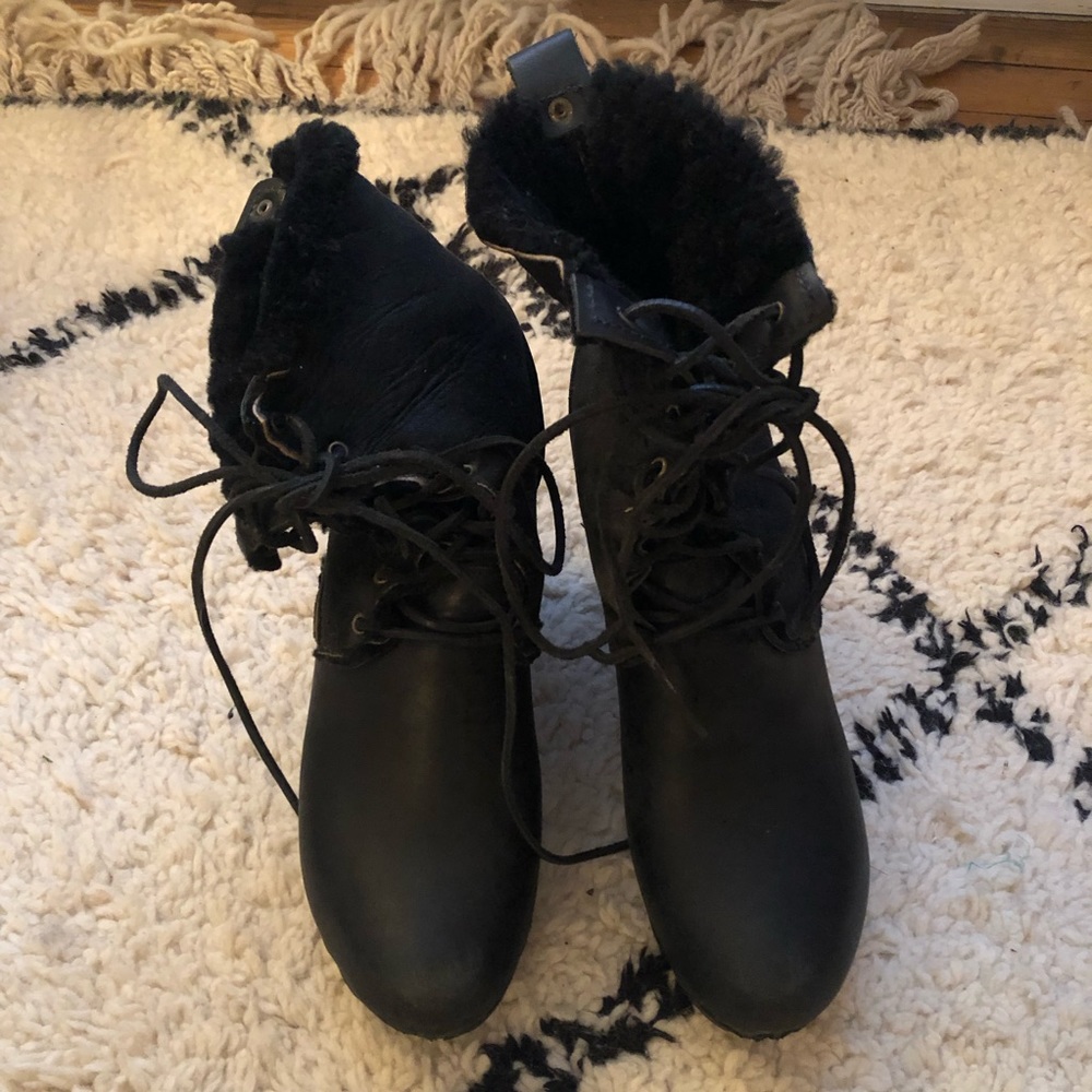 No. 6 Shearling Lined Black Lace Up Boots